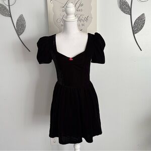 Sugar Thrillz by Dolls Kill Velvet Puffed Short Sleeve Deep V Neckline Dress